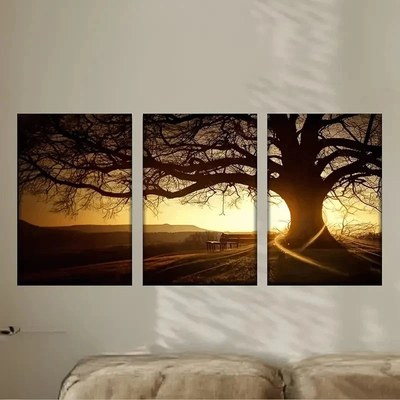 3pcs a tree with a bench in the middle Wall Art Set Canvas Framed 50x70cm - High Quality Print 100% Australian Made Wall Canvas Ready to Hang - Bella Home Decor