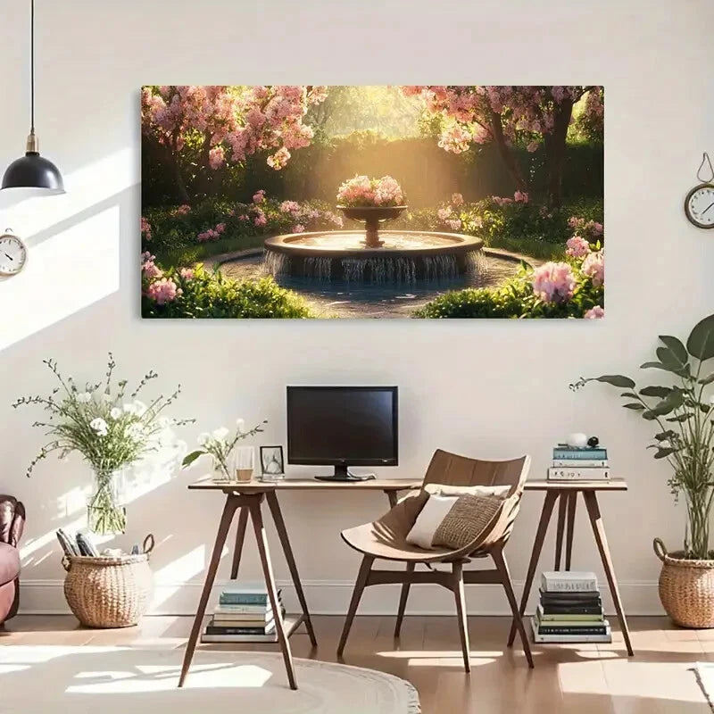 Spring Garden Scene Flowers Wall Art Canvas Office Home Room Framed 120x60cm - Bella Home Decor