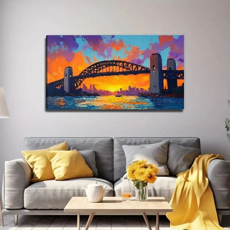 Colorful Landscape Iron Bridge Wall Art Canvas Office Home Room Framed 120x60cm
