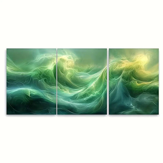 3pcs Vivid Green Abstract Art Metal Print Ready to Hang Art