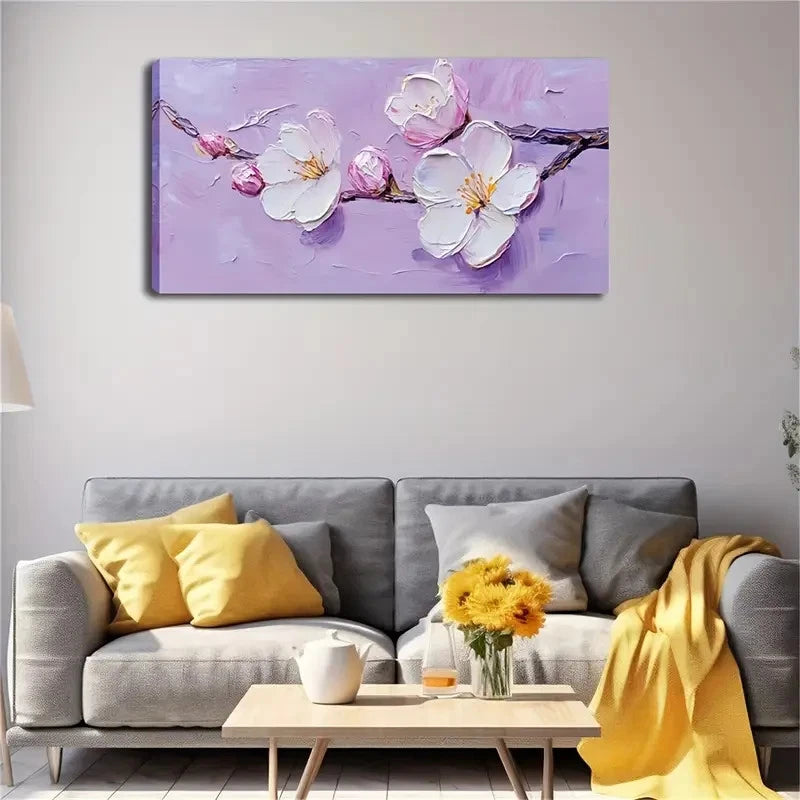 White And Light Pink Flowers Wall Art canvas office home room framed 120x60cm