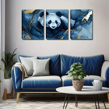 3pcs Panda Blue Golden Marble Abstract Perfect Wall Art Canvas Unframed - High Quality Print 100% Australian Made Wall Canvas
