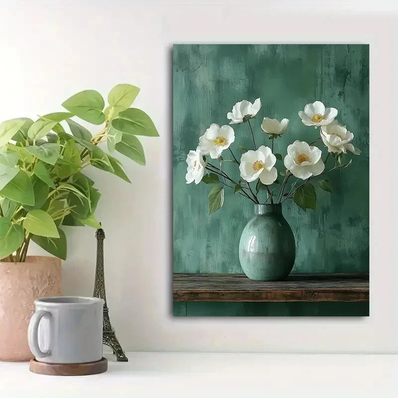 Beautiful Minimalist Botanical White Flowers 40x60cm Metal Print Ready to Hang