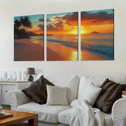 3pcs Classic Palm Tree Beach Sunset Wall Art Set Canvas Unframed - High Quality Print 100% Australian Made Wall Canvas - Bella Home Decor