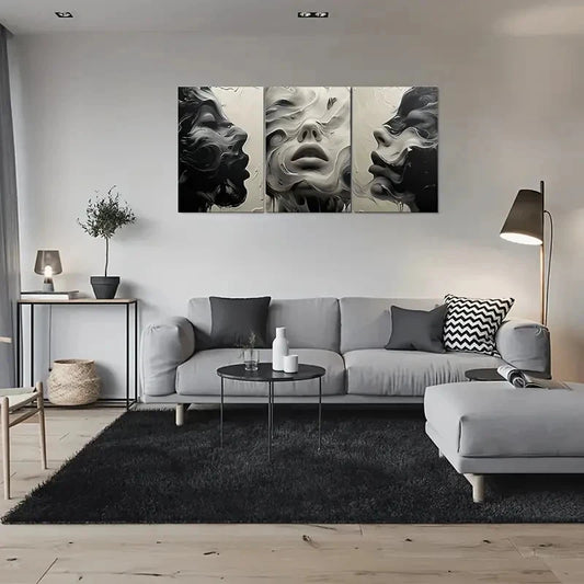 3pcs Back White and Gray Face Paintings Wall Art Set Canvas Framed 60x90cm - High Quality Print 100% Australian Made Wall Canvas Ready to Hang