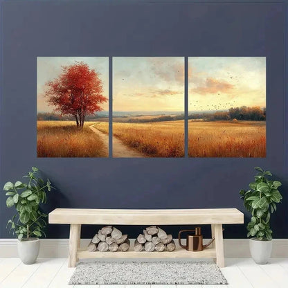 3pcs Vintage Rustic Autumn Landscape Perfect Wall Art Set Canvas Framed 50x70cm - High Quality Print 100% Australian Made Wall Canvas Ready to Hang.
