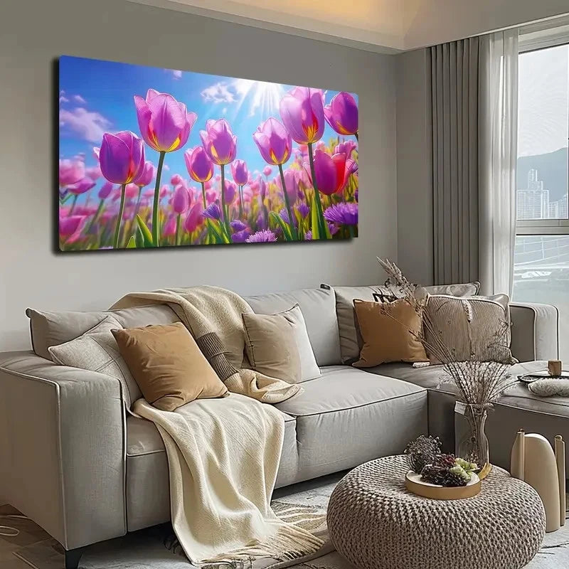 Vibrant Sunlit Flower Wall Art canvas office home room framed 120x60cm