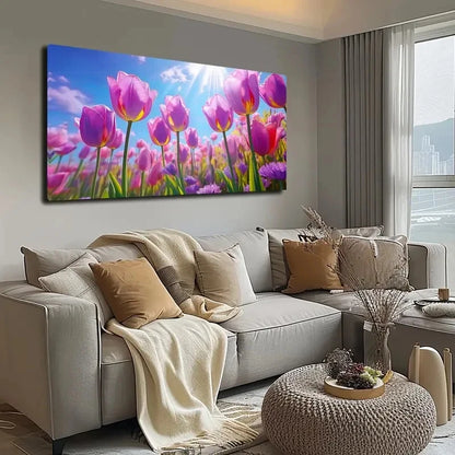 Vibrant Sunlit Flower Wall Art canvas office home room framed 120x60cm