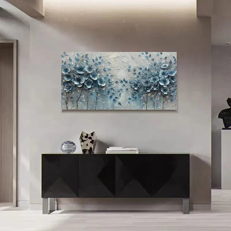 Nordic Abstract Floral Blue Wall Art Canvas Office Home Room Framed 120x60cm
