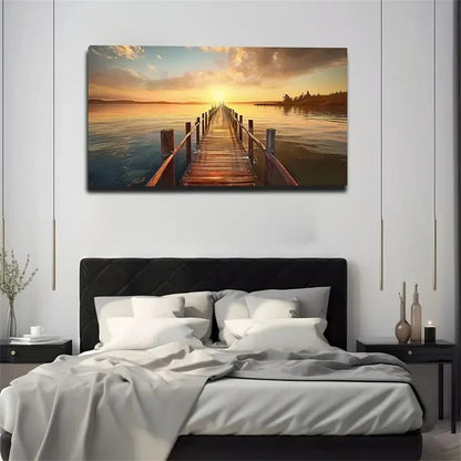 Dusk Lake And Vintage Bridge Wall Art Canvas Office Home Room Framed 120x60cm