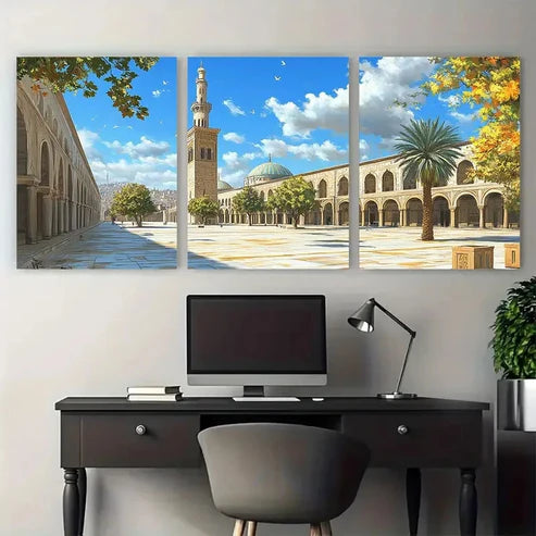 3pcs Damascus Scenic Mosque Décor – Wall Art Canvas Unframed – High Quality Print 100% Australian Made Wall Canvas - Bella Home Decor