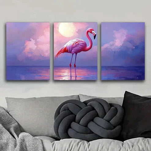 3pcs Flamingo Moonlight Bright Shine Perfect Wall Art Set Canvas Unframed - High Quality Print 100% Australian Made Wall Canvas