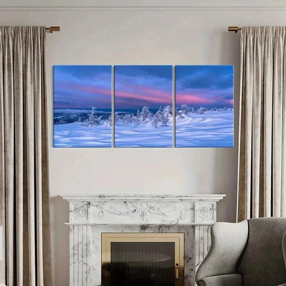 3pcs Snowscape Sunset & Trees, Modern Wall Art Set Canvas Framed 60x90cm - High Quality Print 100% Australian Made Wall Canvas Ready to Hang - Bella Home Decor