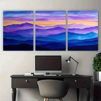 3pcs Purple and Amber Mountain Sunrise Perfect Wall Art Set Canvas Framed 50x70cm - High Quality Print 100% Australian Made Wall Canvas Ready to Hang