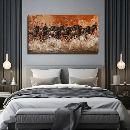 Wild Wildebeest Nature Wall Art Canvas Office Home Room Framed 120x60cm