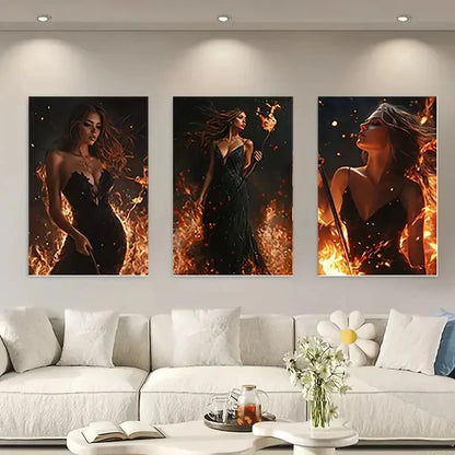 3pcs  Women in Flames, Vibrant  WF   Wall Art Set Canvas Framed 50x70cm - High Quality Print 100% Australian Made Wall Canvas Ready to Hang - Bella Home Decor