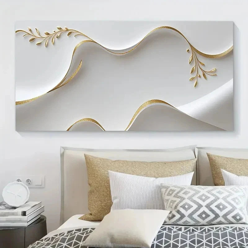 Golden Prosperity Art On White Wall Art Canvas Office Home Room Framed 120x60cm