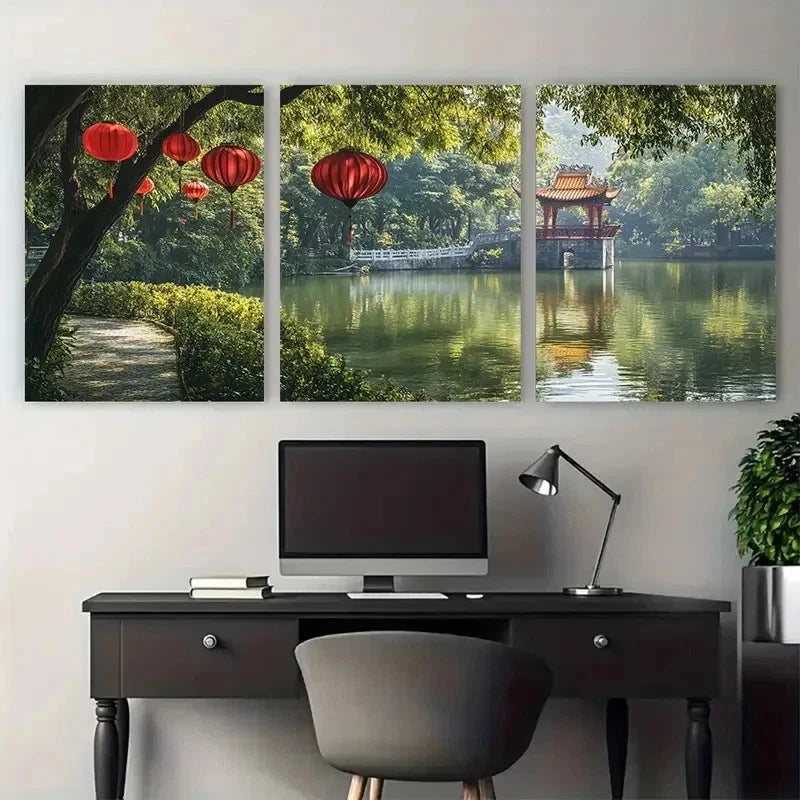 3pcs Vietnamese Decor Southeast Asian Perfect Wall Art Set Canvas Framed 50x70cm - High Quality Print 100% Australian Made Wall Canvas Ready to Hang