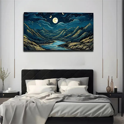 Starry Night Over Mountain Wall Art Canvas Office Home Room Framed 120x60cm