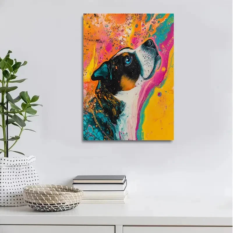 Beautiful Abstract Art Mixed Color Pug Painting 40x60cm Metal Print Ready to Hang - Bella Home Decor