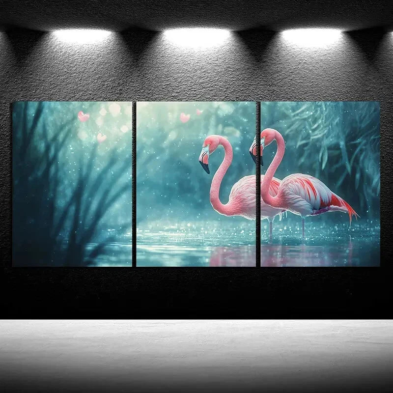 3pcs Pink Flamingos Birds Themed Metal Print Ready to Hang Art - Bella Home Decor