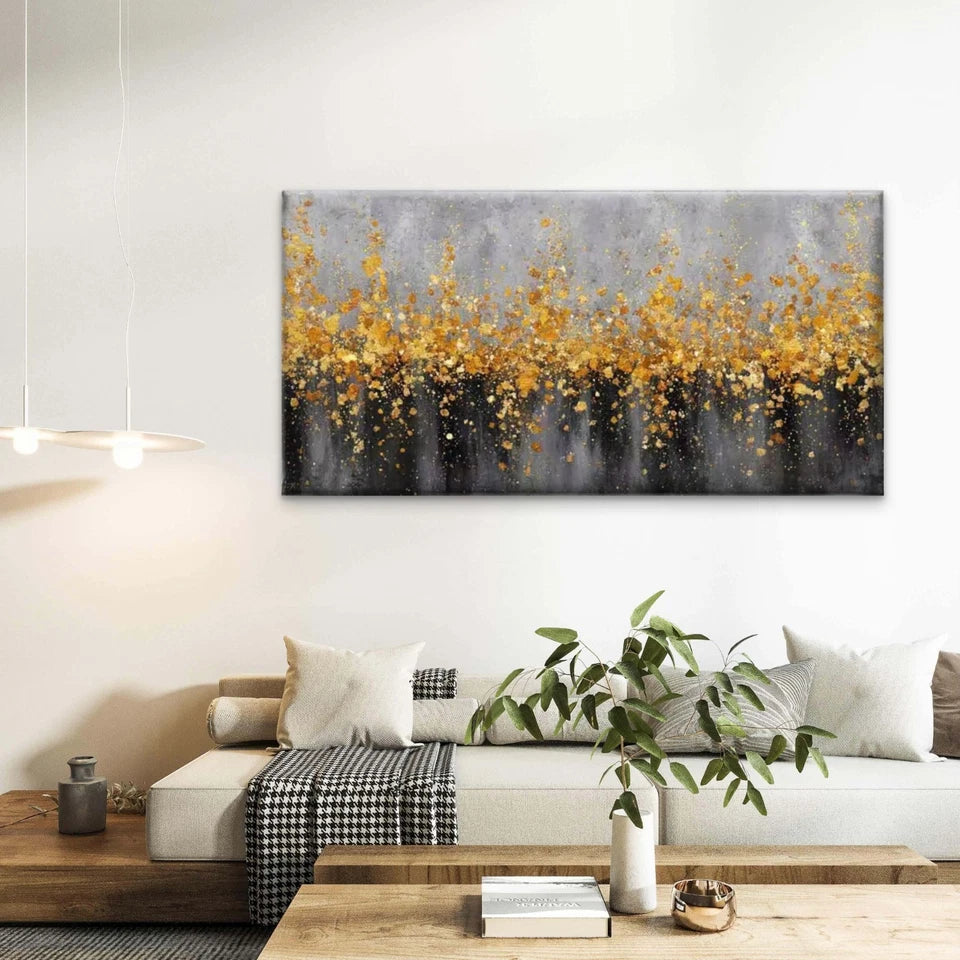 Golden Rainfall Flowers Wall Art Canvas Office Home Room Framed 120x60cm - Bella Home Decor