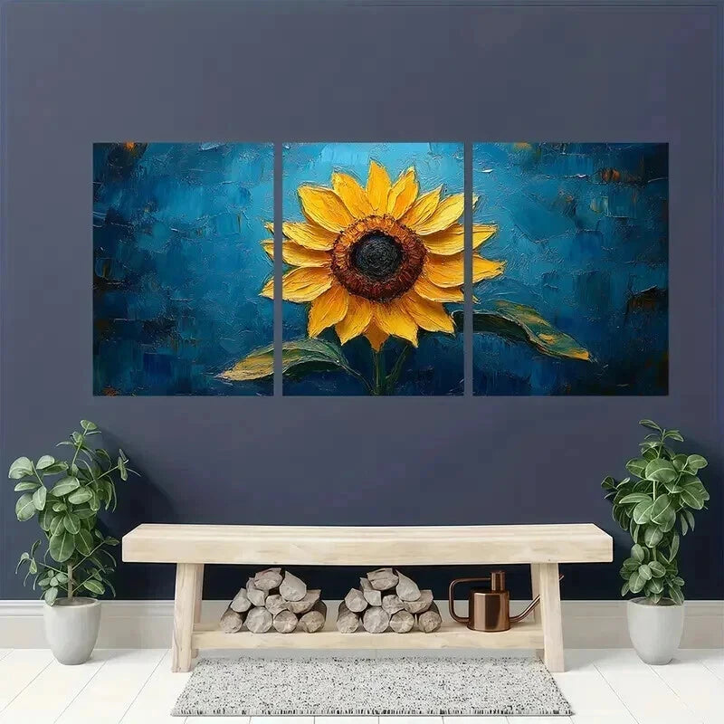 3pcs Van Gogh Sunflower with Blue Background Wall Art Set Canvas Framed 40x60cm - High Quality Print 100% Australian Made Wall Canvas Ready to Hang - Bella Home Decor
