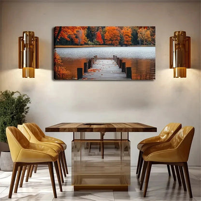 Autumn Forest Lake Bridge Décor Wall Art Canvas Office Home Room Framed 120x60cm - Bella Home Decor