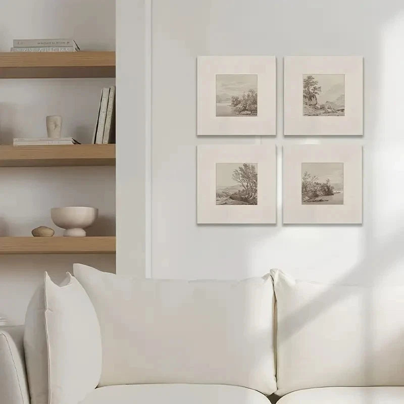 4pcs Landscape Wall Art, Summer Cottage Prints Wall Art Canvas Framed