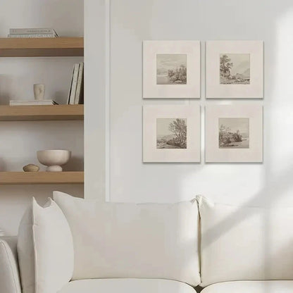 4pcs Landscape Wall Art, Summer Cottage Prints Wall Art Canvas Framed