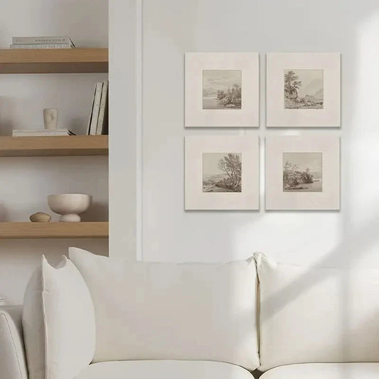 4pcs Landscape Wall Art, Summer Cottage Prints Wall Art Canvas Framed