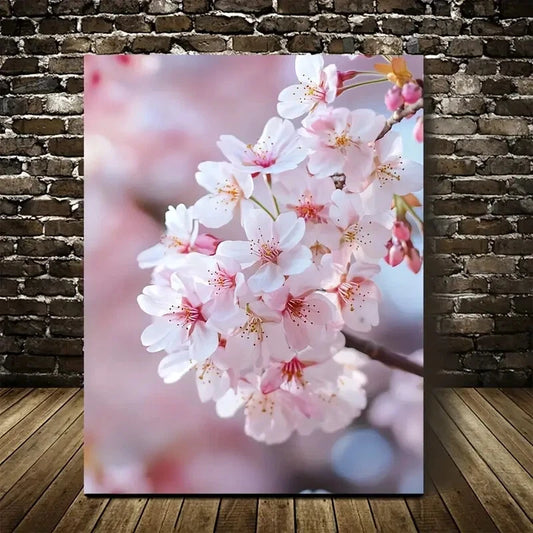 Cherry Blossoms Vibrant Pink Floral Painting 40x60cm Metal Print Ready to Hang
