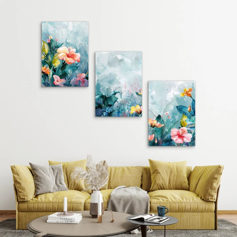 3pcs Watercolor Abstract Floral Metal Print Ready to Hang Art