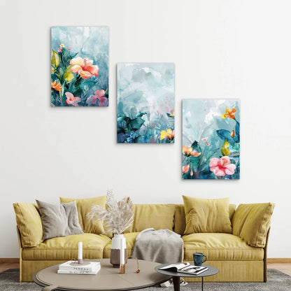 3pcs Watercolor Abstract Floral Metal Print Ready to Hang Art