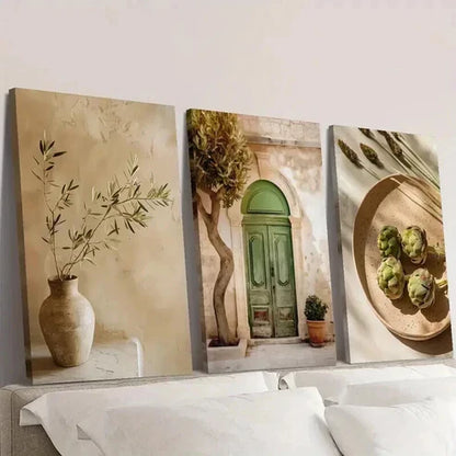 3pcs Italian Vintage Olive Tree & Vase Wall Art Set Canvas Unframed - High Quality Print 100% Australian Made Wall Canvas