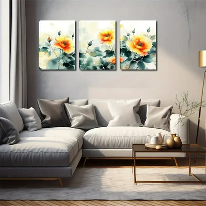 3pcs Vibrant Yellow Orange & Green Perfect Wall Art Set Canvas Framed 40x60cm - High Quality Print 100% Australian Made Wall Canvas Ready to Hang - Bella Home Decor
