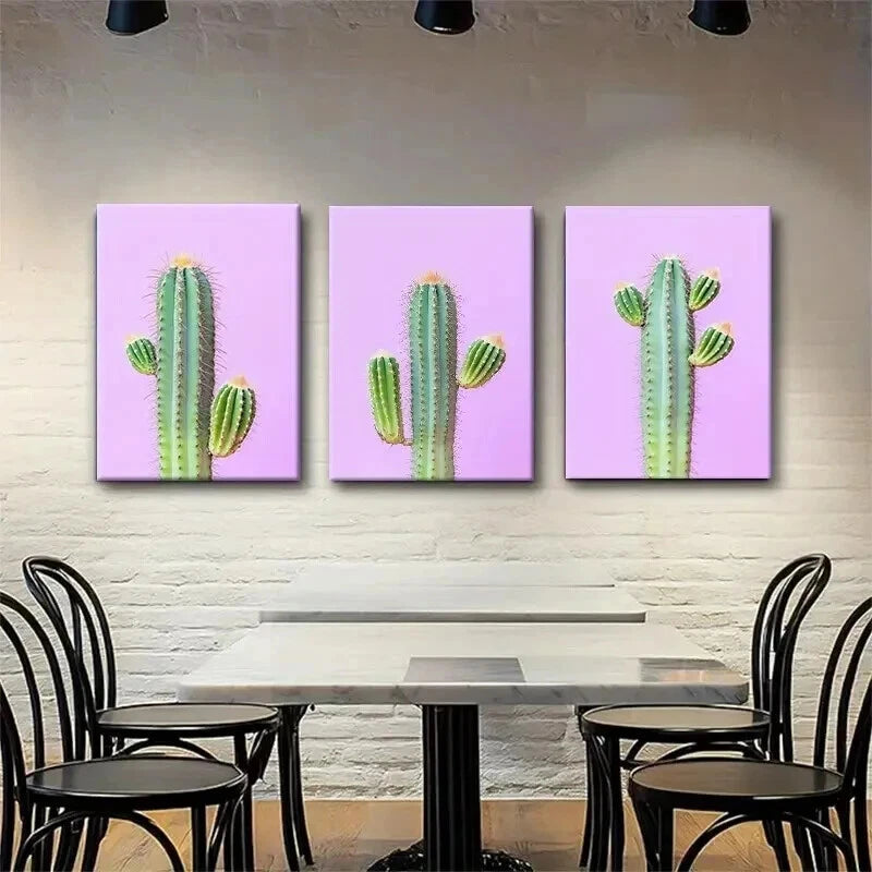 3pcs Cactus Modern Botanical Desert Perfect Wall Art Set Canvas Framed 60x90cm - High Quality Print 100% Australian Made Wall Canvas Ready to Hang - Bella Home Decor