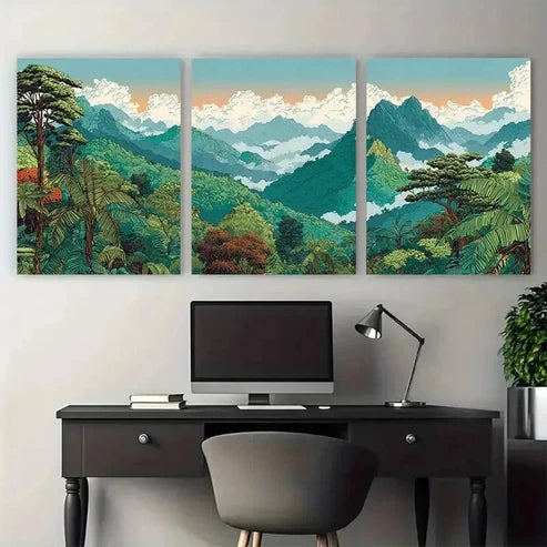 3pcs Khao Thailand Illustrated Jungle Wall Art Canvas Unframed - High Quality Print 100% Australian Made Wall Canvas