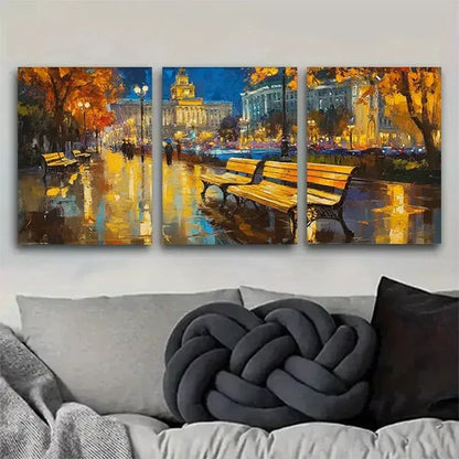 3 PCS Vibrant Autumn Night Cityscape Wall Art Set Canvas Unframed - High Quality Print 100% Australian Made Wall Canvas