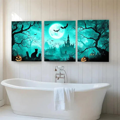 3pcs Spooky Haunted Night Castle Eerie Wall Art Canvas Unframed - High Quality Print 100% Australian Made Wall Canvas