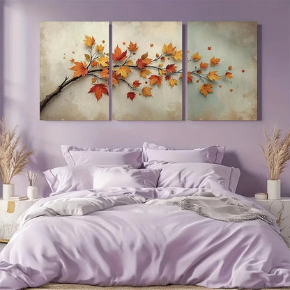 3pcs Golden Autumn Leaves Earthy Tones Metal Print Ready to Hang Art - Bella Home Decor