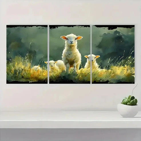 3pcs Irish Landscape Watercolor Lamb YU Wall Art Set Canvas Unframed - High Quality Print 100% Australian Made Wall Canvas - Bella Home Decor