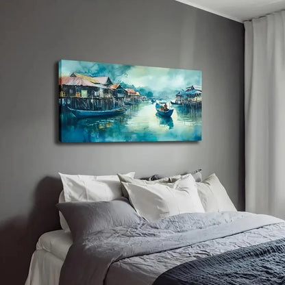 Ink Painting Of Boats In Misty Wall Art canvas office home room framed 120x60cm