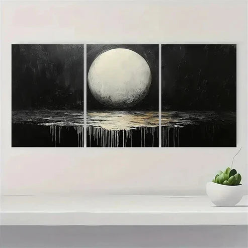 3pcs Lunar Drip Modern Art Moon Painting E Wall Art Set Canvas Unframed - High Quality Print 100% Australian Made Wall Canvas - Bella Home Decor
