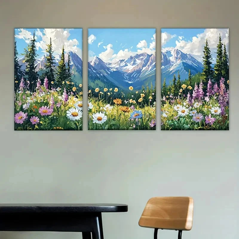 3pcs A painting of a mountain scene Wall Art Set Canvas Framed 60x90cm - High Quality Print 100% Australian Made Wall Canvas Ready to Hang - Bella Home Decor