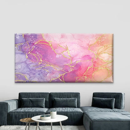 Pink And Gold Shiny Marble Wall Art Canvas Office Home Room Framed 120x60cm