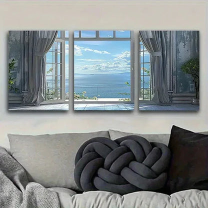 3pcs Ocean View Room Decor  Wall Art Set Canvas Unframed - High Quality Print 100% Australian Made Wall Canvas - Bella Home Decor