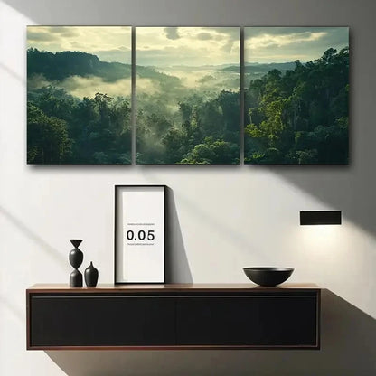 3pcs Green Themed Foggy Forest Metal Print Ready to Hang Art