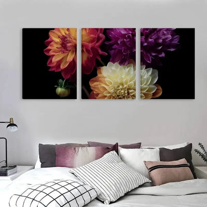 3pcs Modern Dahlia Floral Vibrant Yellow, Pink  Wall Art Set Canvas Framed 40x60cm - High Quality Print 100% Australian Made Wall Canvas Ready to Hang