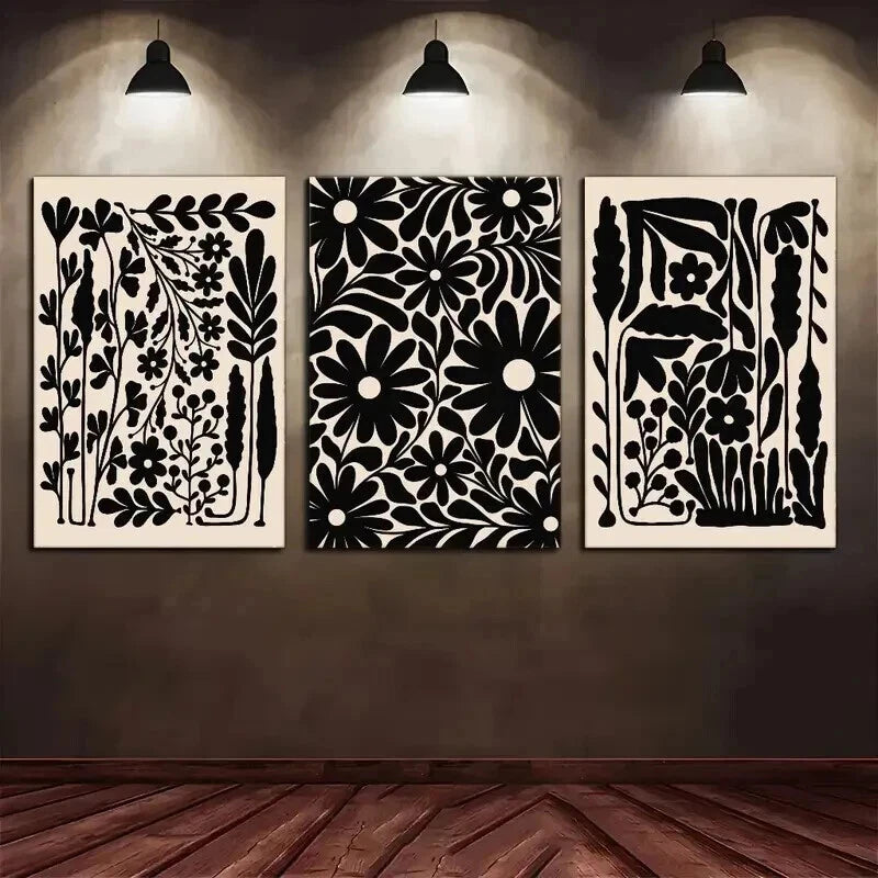 3pcs Touch Of Sophistication Beige Black Daisy Wall Art Set Canvas Framed 60x90cm - High Quality Print 100% Australian Made Wall Canvas Ready to Hang
